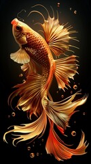 The majestic Thai fighting fish boasts a stunning golden design capturing the attention of all who lay eyes on it, Generated by AI