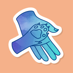 Animal care icon Dog paw and human palm color sticker