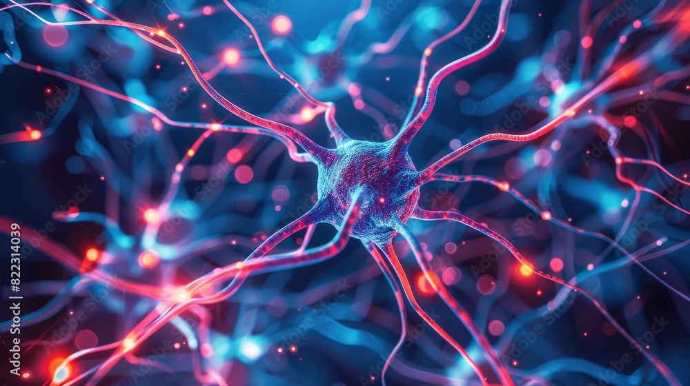 Poster active nerve cells in the human brain 3d microanatomy illustration of neural network and synapses