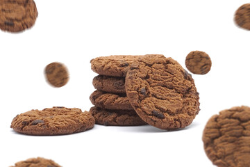Chocolate chip cookies isolated on white background, Flying Chocolate chip cookies