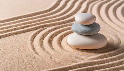  A Zen garden with smooth stones and raked sand