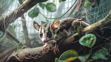 adorable sugar glider exploring and gliding through its enclosure digital illustration