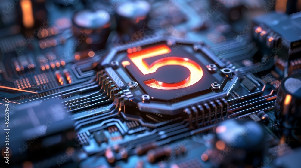 Aufkleber close-up view of a circuit board with a prominent central component that has the number 