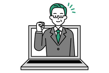 オンラインでサポートをする年配のスーツの男性