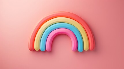 Obraz premium Minimal modern image of a rainbow name patch with customizable text, centered on a clean pastel background, vibrant colors, simple design, strategic negative space