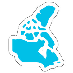 Canada country silhouette. High detailed map. Solid blue vector sticker with white contour isolated on white background.
