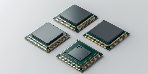 3D rendering style of security chips on a white background 