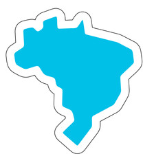 Brazil country silhouette. High detailed map. Solid blue vector sticker with white contour isolated on white background.
