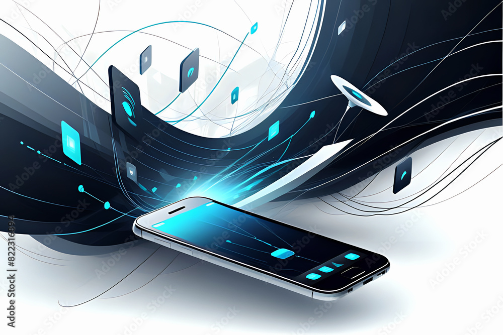 Aufkleber abstrac mobile technology. wireless data network and connection technology concept. high-speed, futu