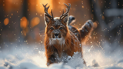 A wildlife high quality photo professional photographer of moose deer standing  during winter snowing  background, wallpaper