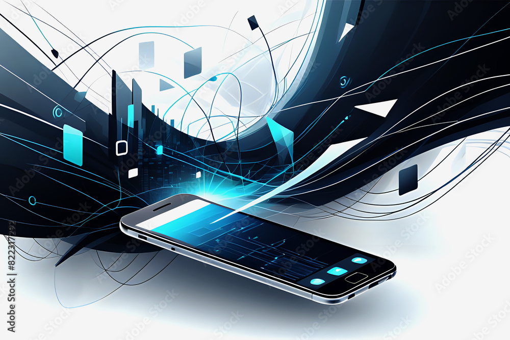 Aufkleber abstrac mobile technology. wireless data network and connection technology concept. high-speed, futu