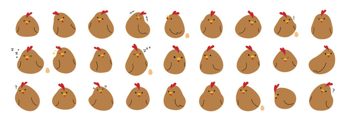 Brown Chicken collection 2 cute on a white background, vector illustration.