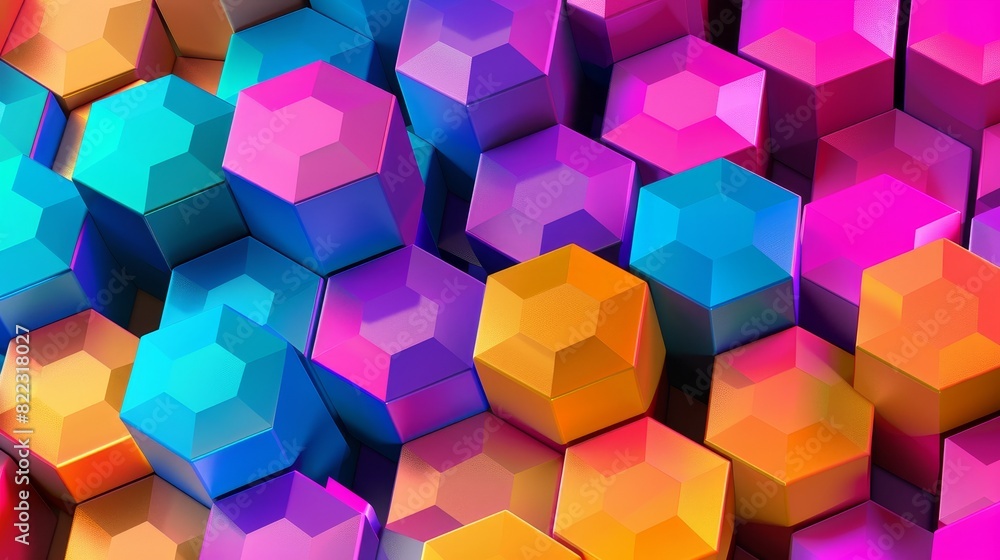 Poster background with color hexagons, perspective design