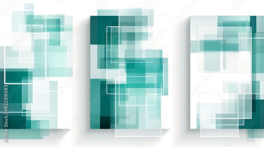 Poster white and turquoise transparent rectangles make up this abstract template vertical banner