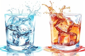 An illustration of ice cubes and a splash of water for a cocktail