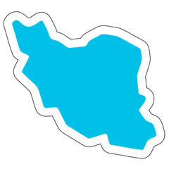 Iran country silhouette. High detailed map. Solid blue vector sticker with white contour isolated on white background.