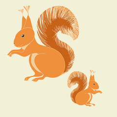 Stylized colored  squirrel. Hand drawn.