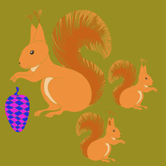 Ornament  colored  squirrel. Hand drawn.