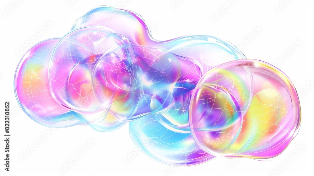 Poster an air sphere of rainbow colors with reflections and highlights explodes from blowing wind and burst