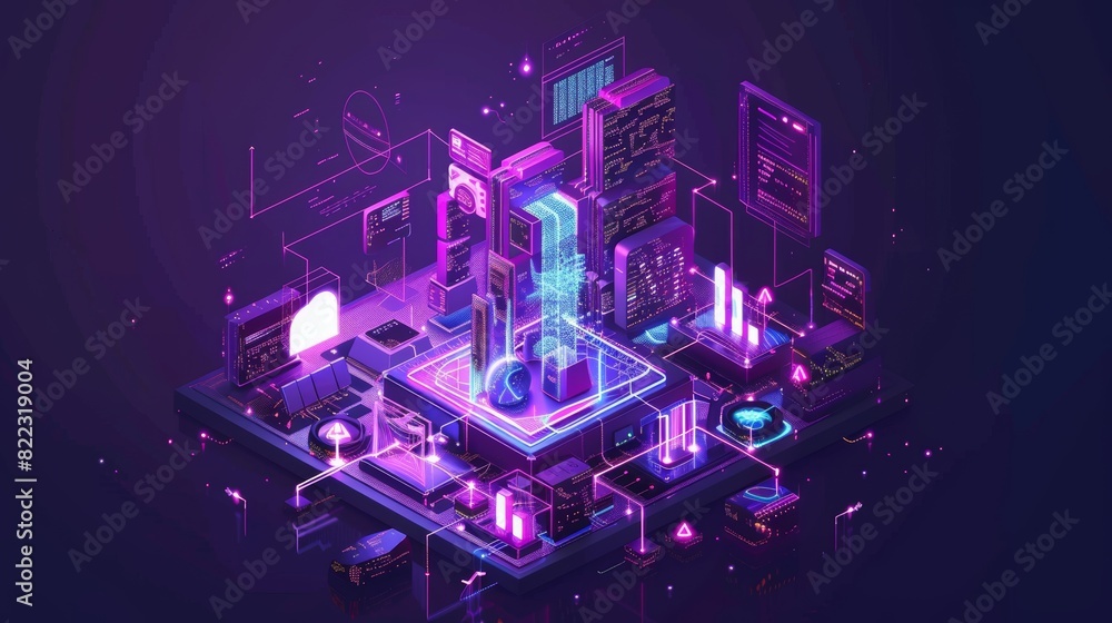 Poster a modern illustration of document management business concept with a waterfall, a visualization of a
