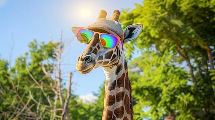 Obraz premium safari chic with a giraffe donning stylish rainbow sunglasses