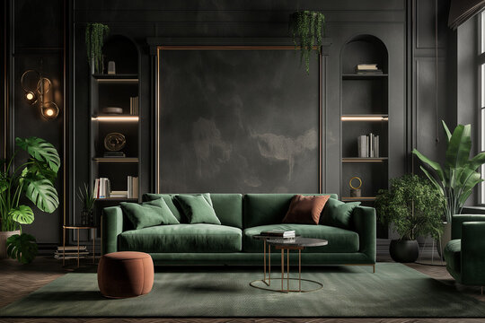 Interior green background 3d render