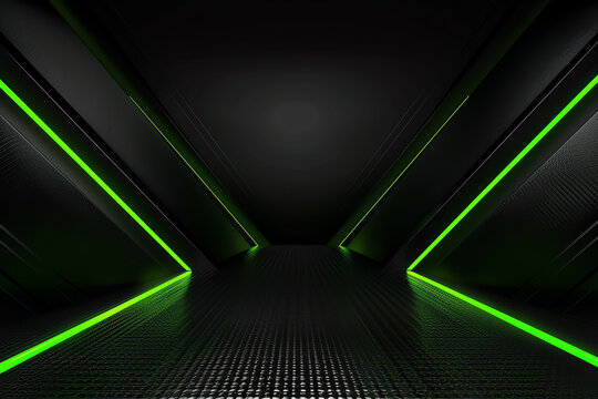 Black background with neon green lines, ideal for a gaming website or a hightech product launch presentation