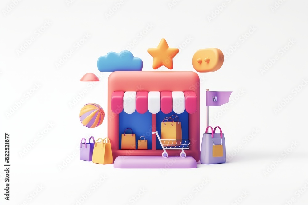 Poster discounts on online stores. 3d rendering of modern objects