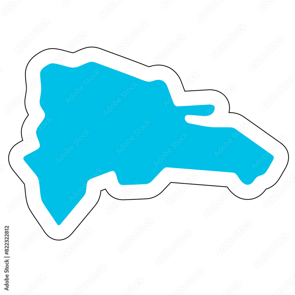 Poster dominican republic country silhouette. high detailed map. solid blue vector sticker with white conto - Posters