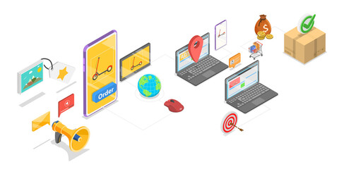 3D Isometric Flat  Illustration of Remarketing, Retargeting Marketing Campaign