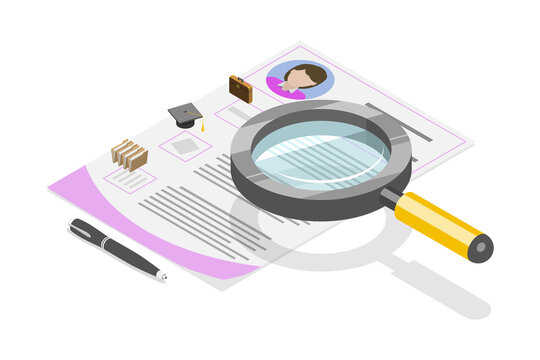 3D Isometric Flat  Illustration of Resume, Curriculum Vitae, CV Application