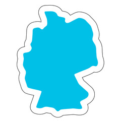 Germany country silhouette. High detailed map. Solid blue vector sticker with white contour isolated on white background.
