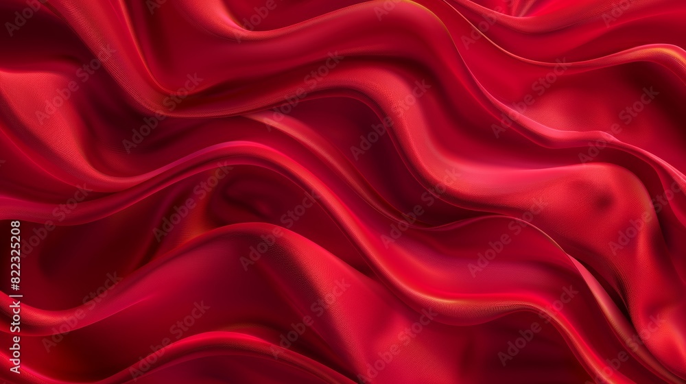 Poster top view modern background of a red silk cloth with drape texture pattern. textile smooth drapery ma