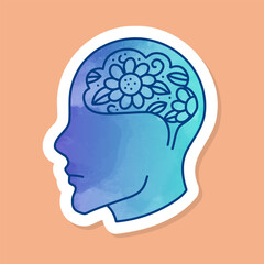Mental health human brain color sticker