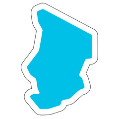 Chad country silhouette. High detailed map. Solid blue vector sticker with white contour isolated on white background.