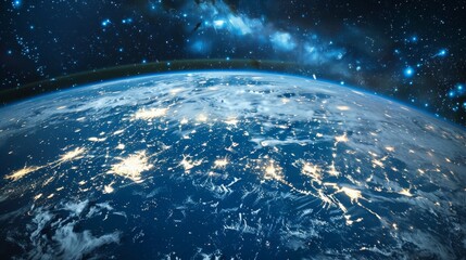 Obraz premium Arafed view of the earth at night, photo from space, photo of earth from space.