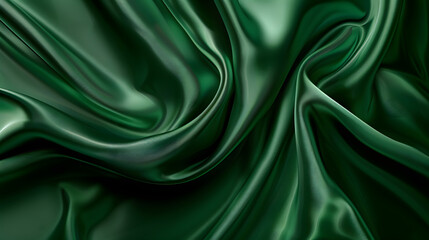 Obraz premium Dark teal green silk satin. Shiny smooth fabric. Soft folds. Luxury background with space for design. web banner. Flat lay, top view table. Birthday, Christmas, Valentine, New year.