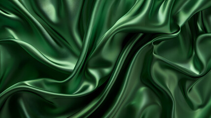 Fototapeta premium Dark teal green silk satin. Shiny smooth fabric. Soft folds. Luxury background with space for design. web banner. Flat lay, top view table. Birthday, Christmas, Valentine, New year.