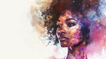 black woman watercolor painting style banner african american female portrait artistic illustration