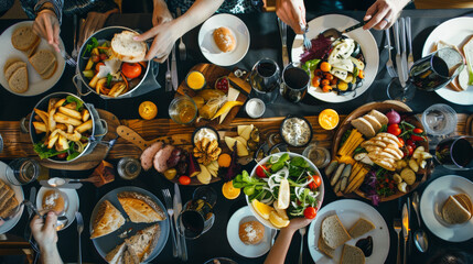 full table of delicious dinner, buffet