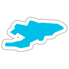 Kyrgyzstan country silhouette. High detailed map. Solid blue vector sticker with white contour isolated on white background.
