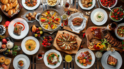 full table of delicious dinner, buffet