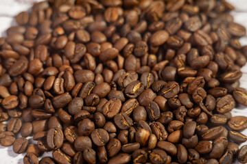 Texture of medium roasted arabica coffee beans