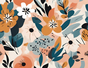 Modern abstract floral vector pattern. Collage contemporary seamless pattern. Hand drawn cartoon style pattern.