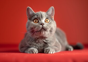 british kitten on red background