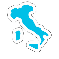 Italy country silhouette. High detailed map. Solid blue vector sticker with white contour isolated on white background.