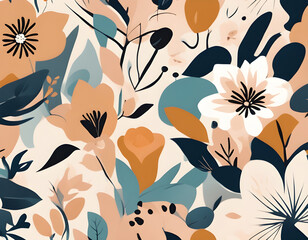 Modern abstract floral vector pattern. Collage contemporary seamless pattern. Hand drawn cartoon style pattern.