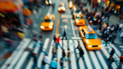 Fototapeta premium bustling new york city street with blurred crowds at intersection abstract photo