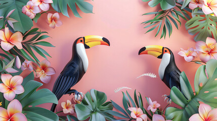 3d render Toucans bird floral background