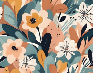 Modern abstract floral vector pattern. Collage contemporary seamless pattern. Hand drawn cartoon style pattern.